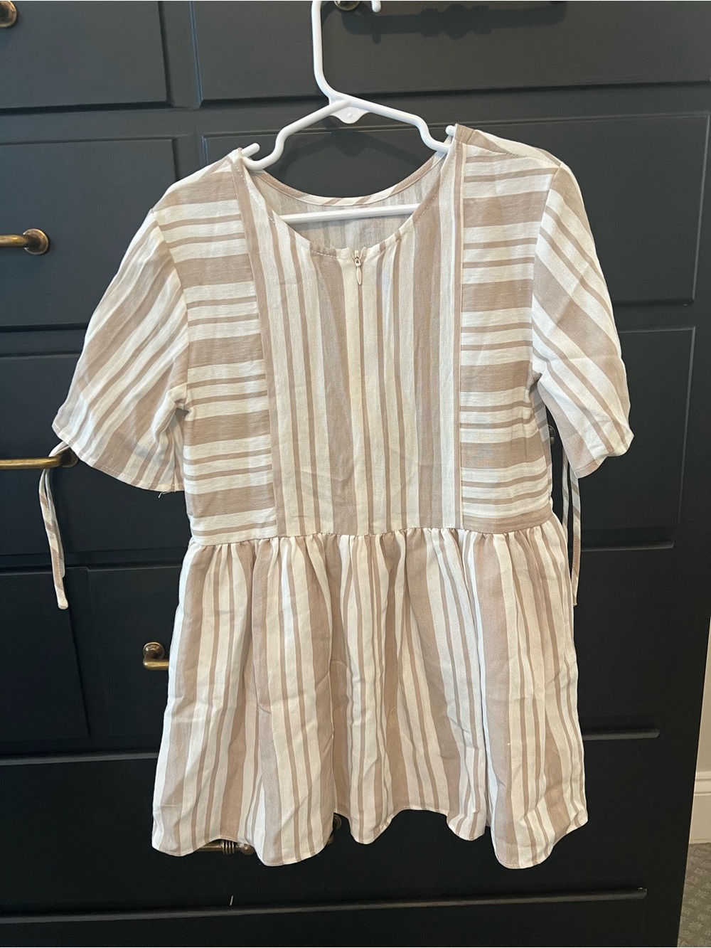 NWOT English Factory Beige & White Striped Peplum Dress